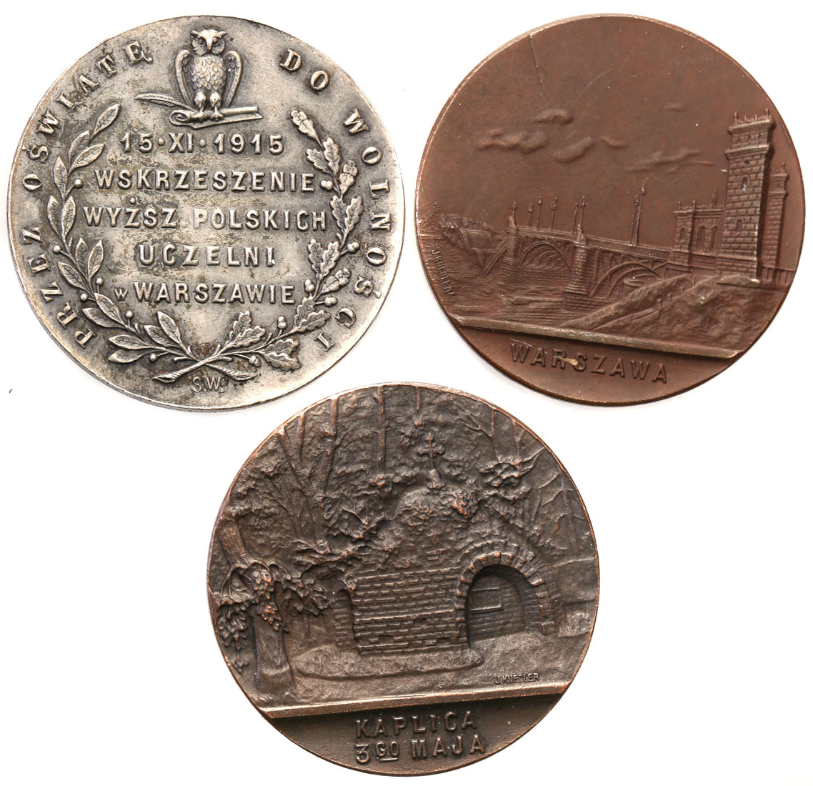 Polska, medale patriotyczne 1915-1916, Warszawa, zestaw 3 sztuk